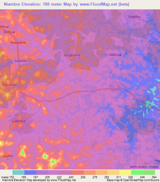 Niambre,Ivory Coast Elevation Map