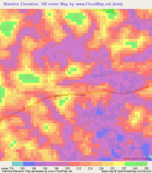 Niambre,Ivory Coast Elevation Map