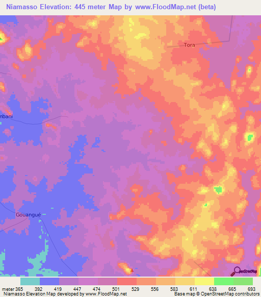 Niamasso,Ivory Coast Elevation Map