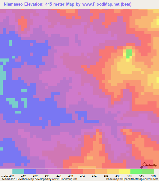 Niamasso,Ivory Coast Elevation Map