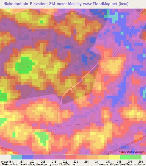Niakodouhoin,Ivory Coast Elevation Map