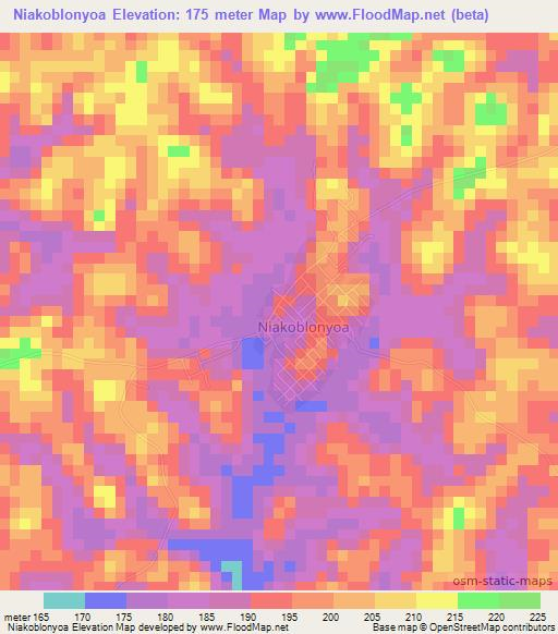 Niakoblonyoa,Ivory Coast Elevation Map