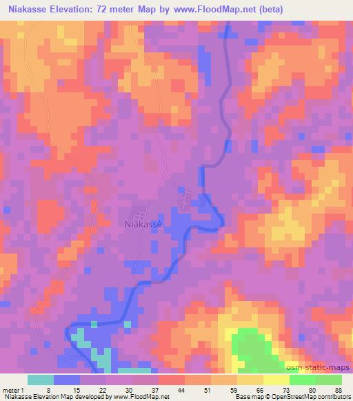 Niakasse,Ivory Coast Elevation Map