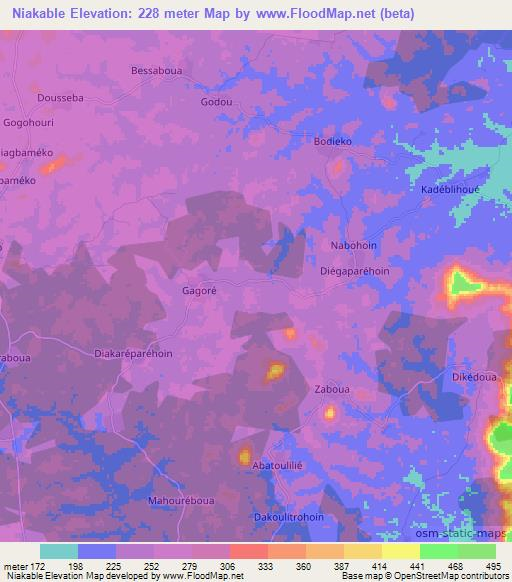 Niakable,Ivory Coast Elevation Map