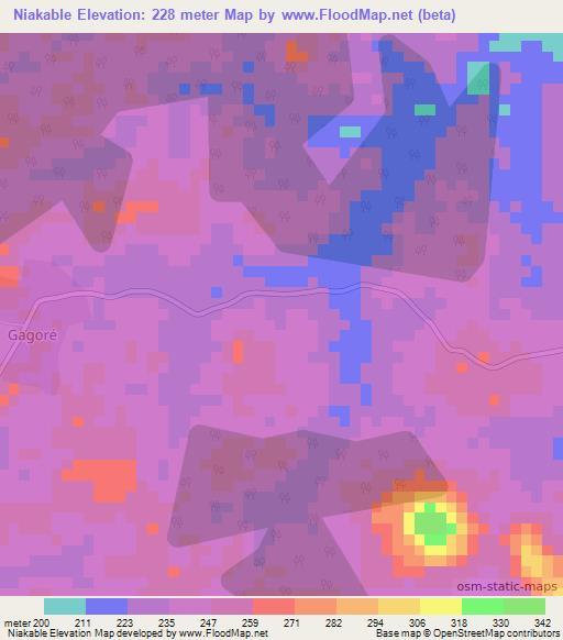 Niakable,Ivory Coast Elevation Map