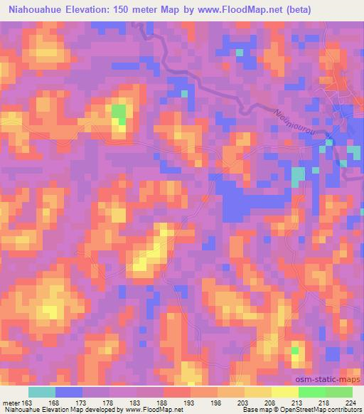Niahouahue,Ivory Coast Elevation Map