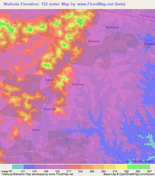 Niafouta,Ivory Coast Elevation Map
