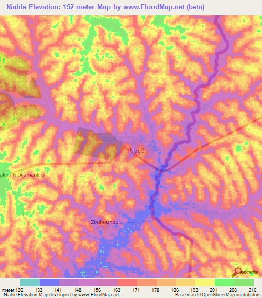 Niable,Ivory Coast Elevation Map