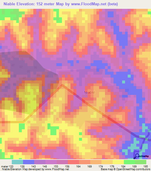 Niable,Ivory Coast Elevation Map