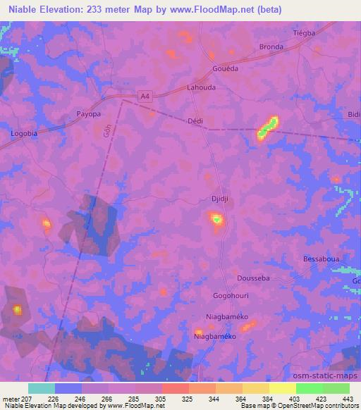 Niable,Ivory Coast Elevation Map