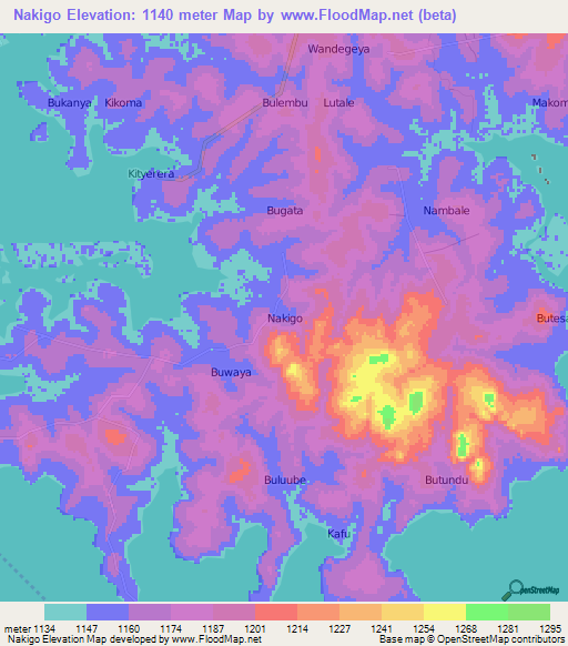 Nakigo,Uganda Elevation Map