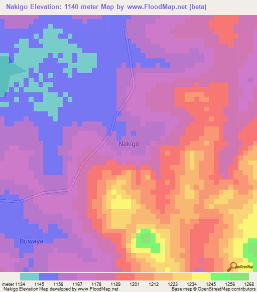 Nakigo,Uganda Elevation Map