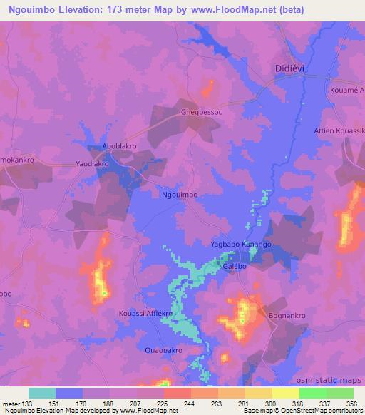 Ngouimbo,Ivory Coast Elevation Map