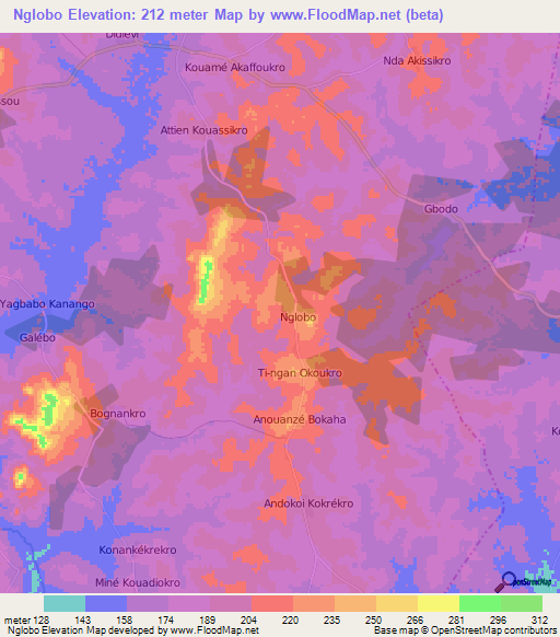 Nglobo,Ivory Coast Elevation Map