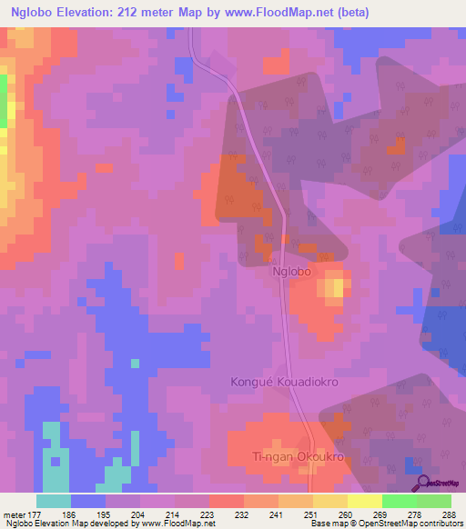 Nglobo,Ivory Coast Elevation Map