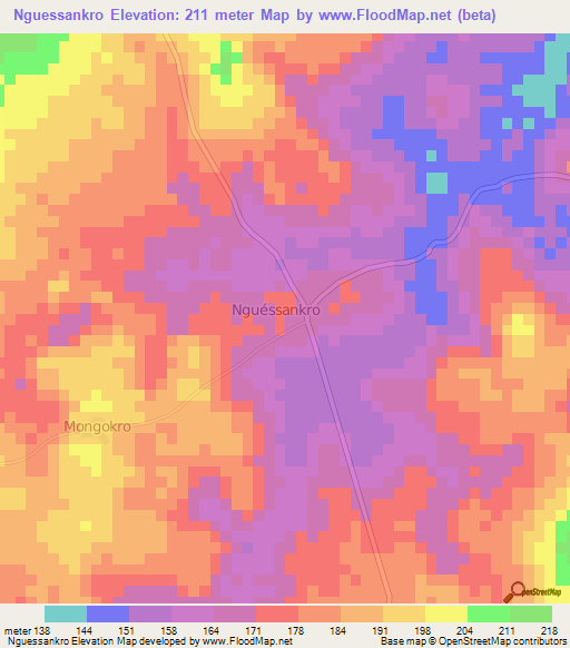 Nguessankro,Ivory Coast Elevation Map