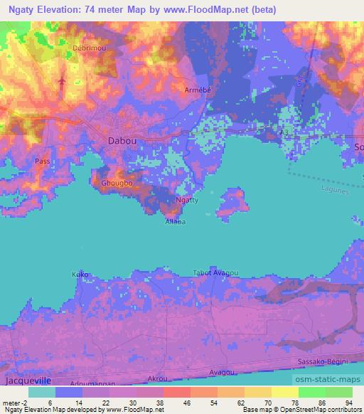 Ngaty,Ivory Coast Elevation Map