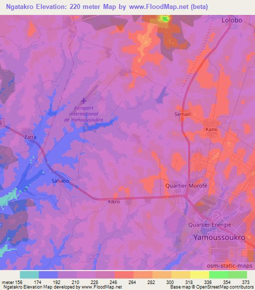 Ngatakro,Ivory Coast Elevation Map
