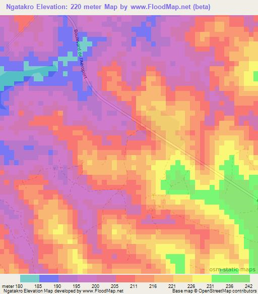 Ngatakro,Ivory Coast Elevation Map