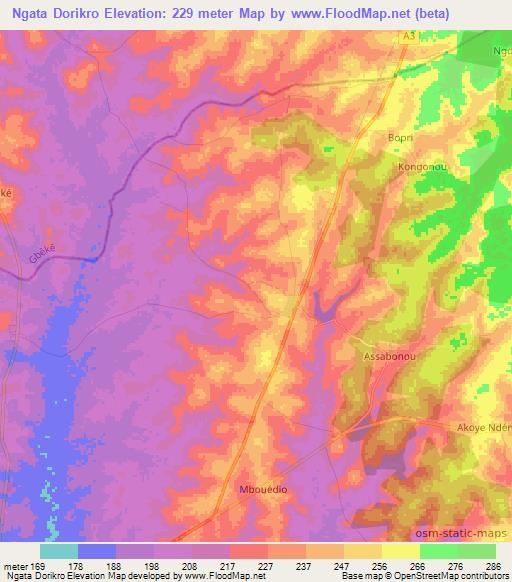 Ngata Dorikro,Ivory Coast Elevation Map