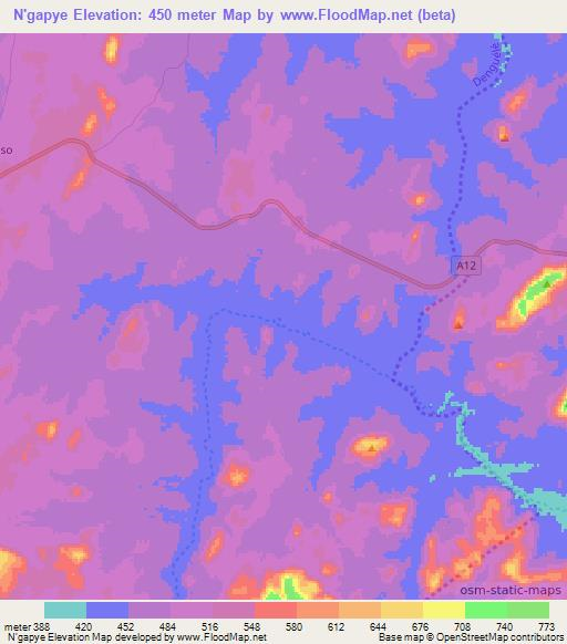 N'gapye,Ivory Coast Elevation Map