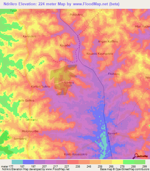 Ndrikro,Ivory Coast Elevation Map
