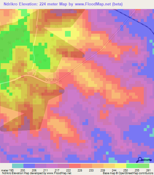 Ndrikro,Ivory Coast Elevation Map