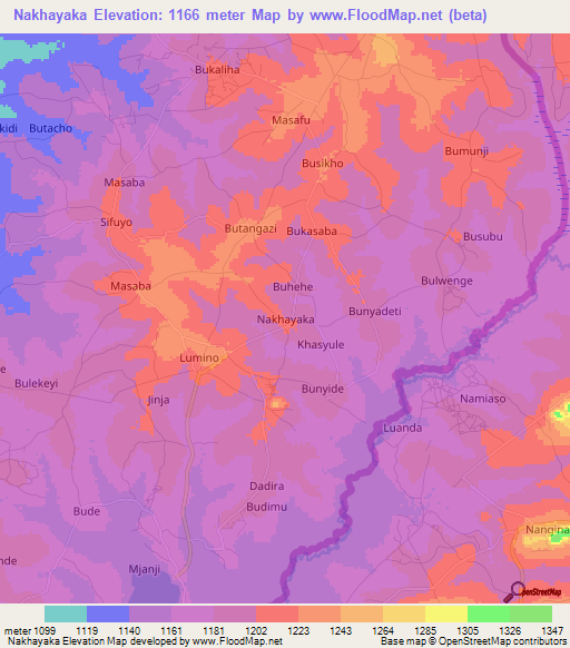 Nakhayaka,Uganda Elevation Map