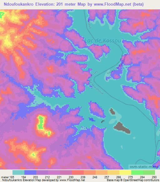 Ndoufoukankro,Ivory Coast Elevation Map