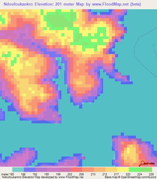 Ndoufoukankro,Ivory Coast Elevation Map