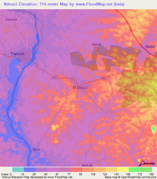 Ndouci,Ivory Coast Elevation Map