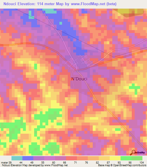 Ndouci,Ivory Coast Elevation Map