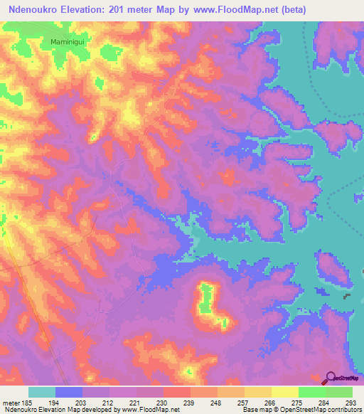 Ndenoukro,Ivory Coast Elevation Map