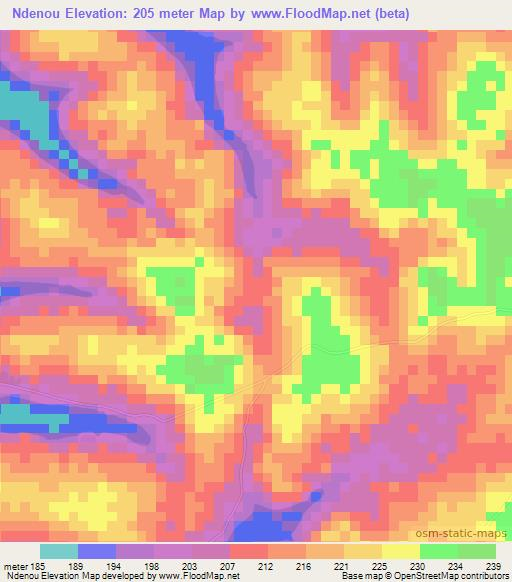 Ndenou,Ivory Coast Elevation Map