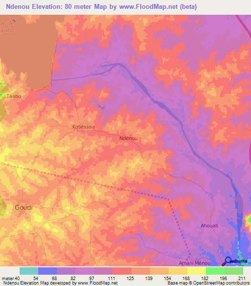 Ndenou,Ivory Coast Elevation Map