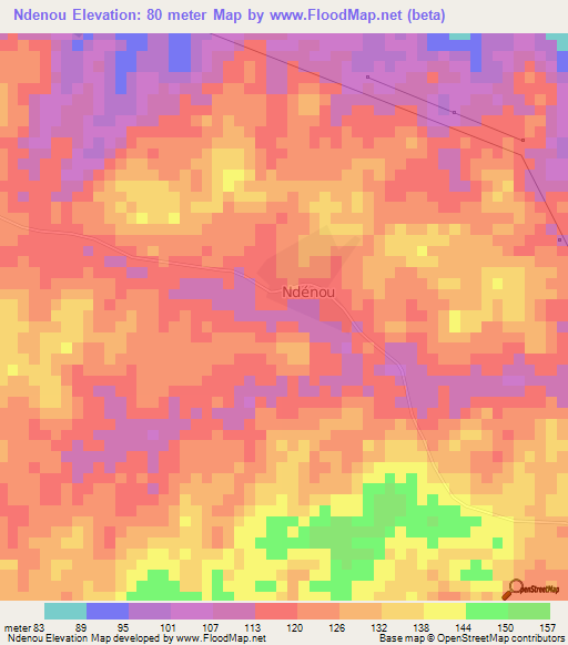 Ndenou,Ivory Coast Elevation Map