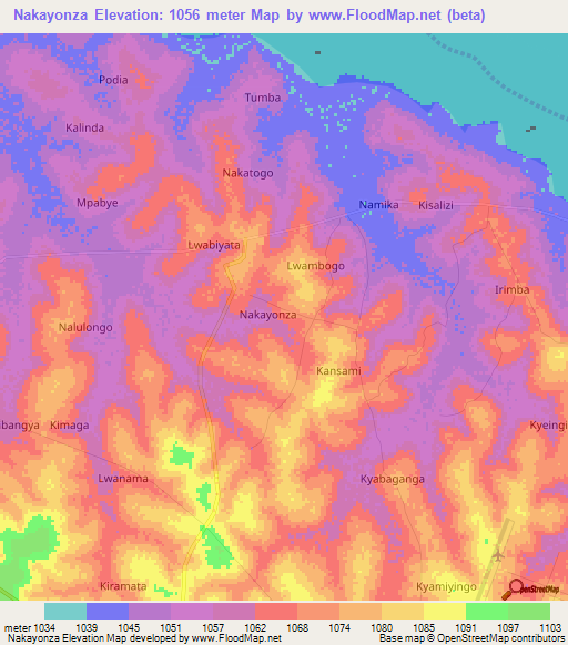 Nakayonza,Uganda Elevation Map