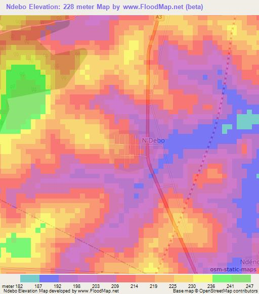 Ndebo,Ivory Coast Elevation Map