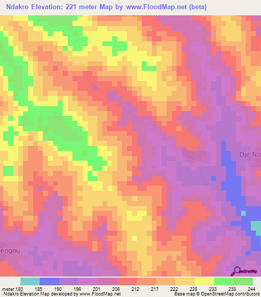 Ndakro,Ivory Coast Elevation Map
