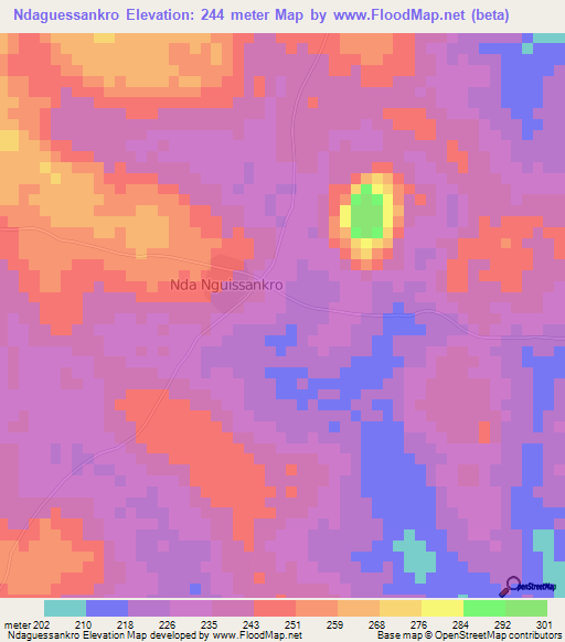 Ndaguessankro,Ivory Coast Elevation Map