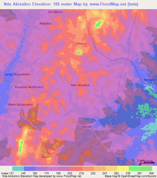 Nda Akissikro,Ivory Coast Elevation Map