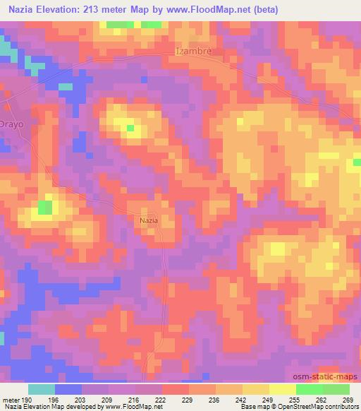 Nazia,Ivory Coast Elevation Map