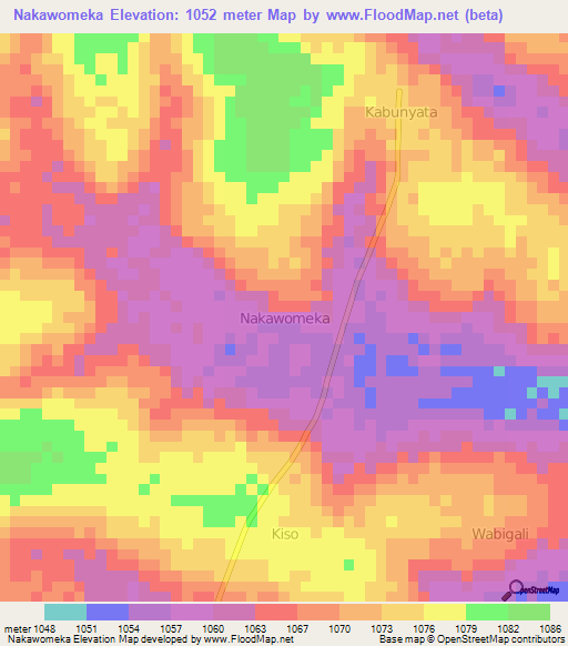 Nakawomeka,Uganda Elevation Map