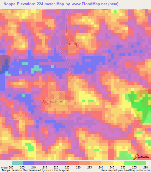 Noppa,Ivory Coast Elevation Map