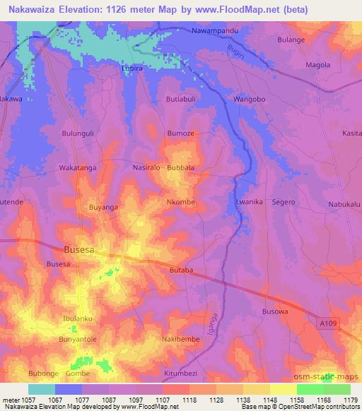 Nakawaiza,Uganda Elevation Map