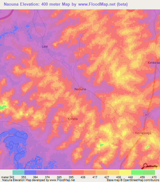 Naouna,Ivory Coast Elevation Map