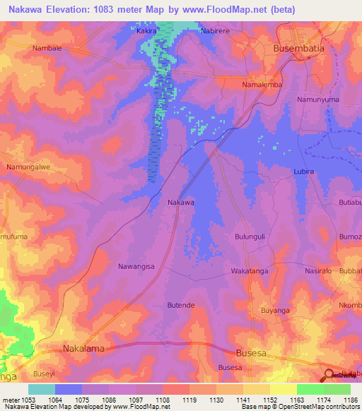 Nakawa,Uganda Elevation Map