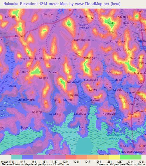 Nakauka,Uganda Elevation Map