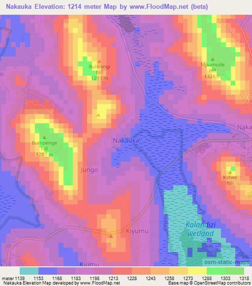 Nakauka,Uganda Elevation Map