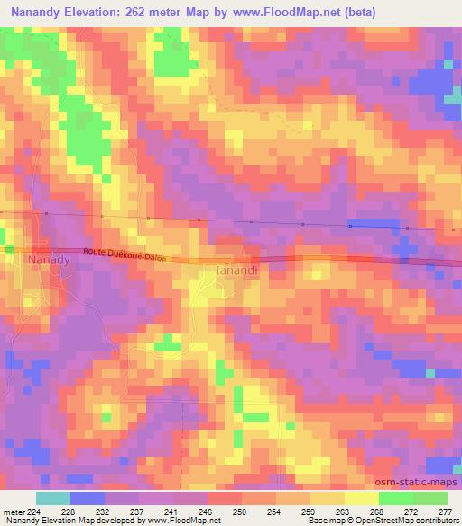 Nanandy,Ivory Coast Elevation Map